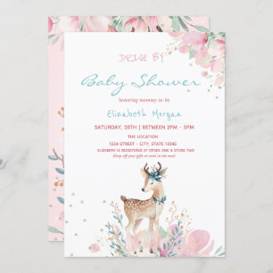 Baby Deer Floral Drive by Baby Dusche Einladung