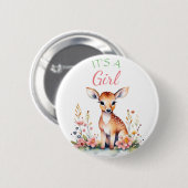 Baby Deer in Blume | Es ist eine Mädchen-Babydusch Button (Vorne & Hinten)