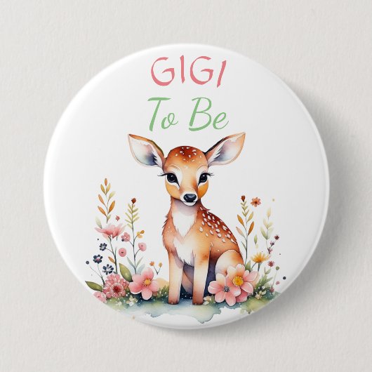 Baby Deer in Blume Gigi wird Kinderdusche Button (Vorderseite)