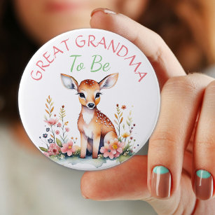 Baby Deer in Blume   Großes Grandma Baby Dusche Button