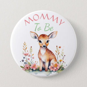 Baby Deer in Blume   Mama zur Babydusche Button