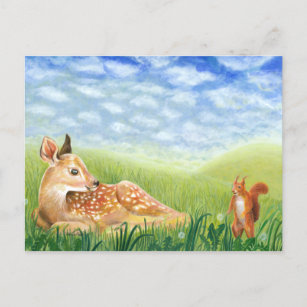 Baby Deer in der GrasIllustration Feiertagspostkarte