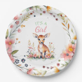 Baby Deer in Flowers | It's a Girl Baby Shower Pappteller (Vorderseite)