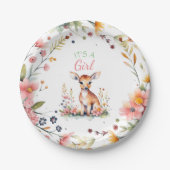 Baby Deer in Flowers | It's a Girl Baby Shower Pappteller (Vorderseite)