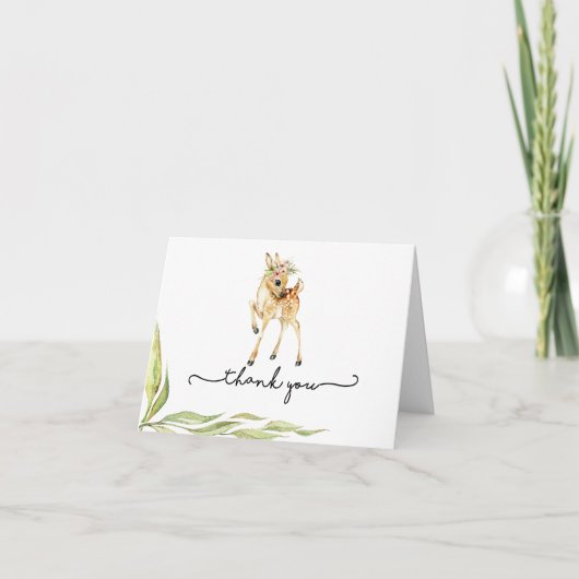 Baby Deer in Greenery Baby Dusche Vielen Dank Karte (Vorderseite)
