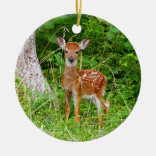 Baby Deer in the Woods Nature Fotografy Keramik Ornament