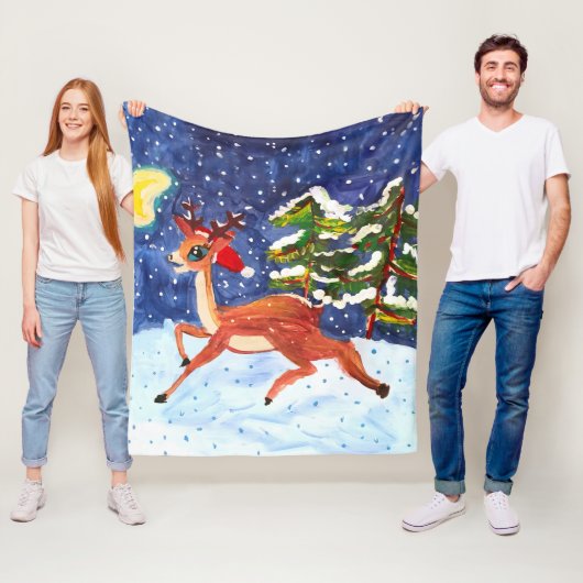 Baby Deer in Weihnachtsmannmütze Fleecedecke (Beispiel)