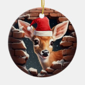 Baby Deer in Weihnachtsmannmütze Keramik Ornament (Vorne)