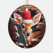 Baby Deer in Weihnachtsmannmütze Keramik Ornament (Links)