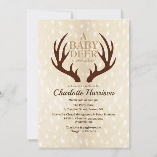 Baby Deer Light Fawn Fur & Antlers Kinderdusche Einladung (Vorderseite)