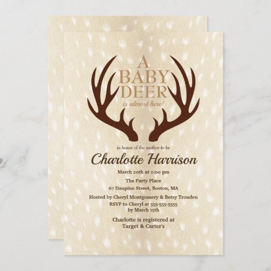 Baby Deer Light Fawn Fur & Antlers Kinderdusche Einladung (Vorne/Hinten)