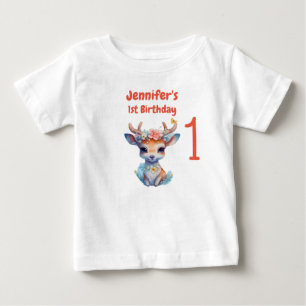 Baby Deer mit Antler und Blume 1. Geburtstag T-shirt