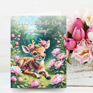 Baby Deer mit Peonies Mommy Mother Day Karte