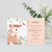Baby Deer on Tree Birthday Einladung (Stehend Vorderseite)