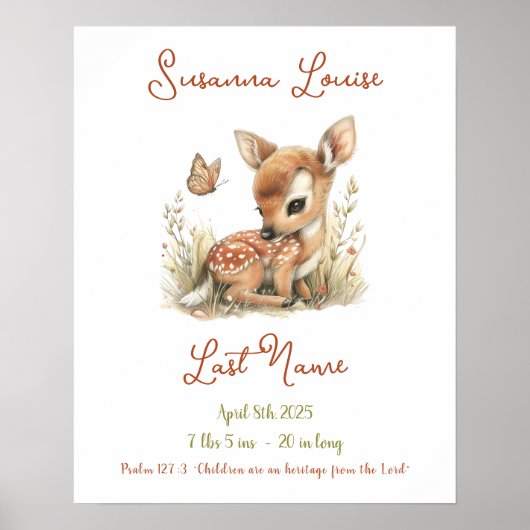 Baby Deer Personalisiert Baby Announctions Kinderz Poster (Vorne)