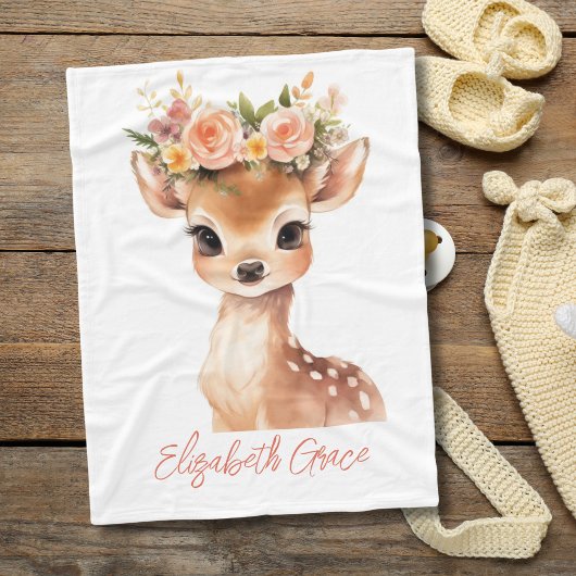 Baby Deer Pink Blume auf Head Baby Girl Gift Fleecedecke