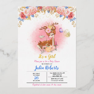Baby Deer Pink Floral Woodland Girl Babydusche Folieneinladung