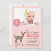 Baby Deer | Rosa Foto Kindergeburtstag Einladung (Vorderseite)
