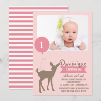 Baby Deer | Rosa Foto Kindergeburtstag Einladung