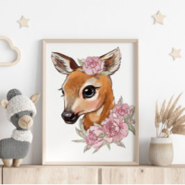 Baby Deer Rose Animal Poster | Wall Print