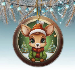 Baby Deer Rustic Doe Character Fawn Xmas Tree 🦌🎄 Keramik Ornament