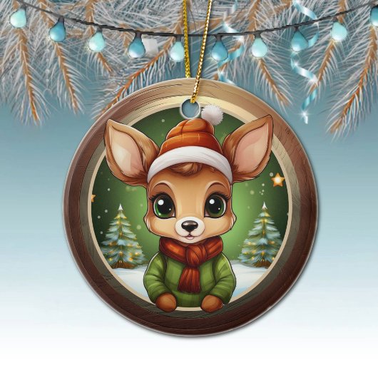 Baby Deer Rustic Doe Character Fawn Xmas Tree 🦌🎄 Keramik Ornament