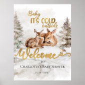 Baby Deer Snowy Forest Baby Dusche Begrüßungszeich Poster (Vorne)