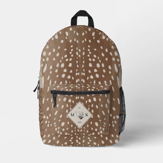 Baby Deer Spots Animal Print Muster Monogram Bedruckter Rucksack (Vorderseite)