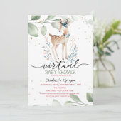 Baby Deer Stars Verlasse Virtual Baby Dusche Einladung (Stehend Vorderseite)
