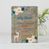 Baby Deer String Lights, Wood Floral Baby Dusche Einladung (Stehend Vorderseite)