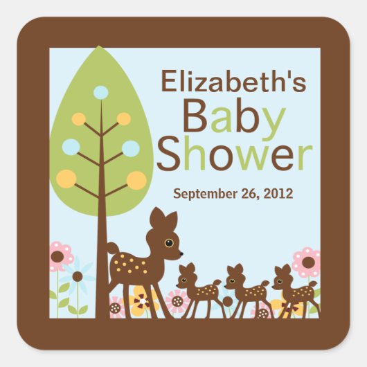 Baby Deer Triplets Multiple Baby Shower Einladung Quadratischer Aufkleber (Vorderseite)