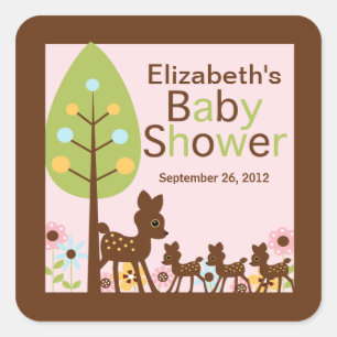 Baby Deer Triplets Multiple Baby Shower Einladung Quadratischer Aufkleber