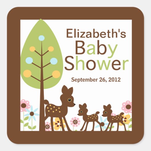 Baby Deer Twins Multiple Baby Shower Einladung Quadratischer Aufkleber (Vorderseite)