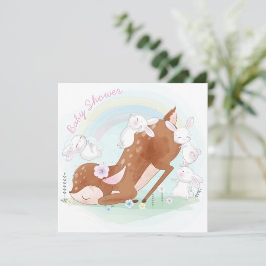 Baby Deer und Bunnies Einladung (Stehend Vorderseite)