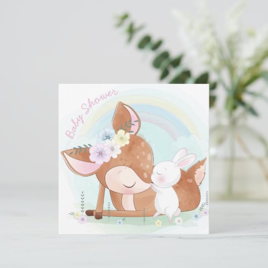 Baby Deer und Bunny Einladung (Stehend Vorderseite)
