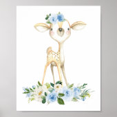 Baby Deer, Waldtiere, Boho, Blume Poster (Vorne)