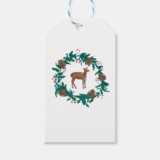 Baby Deer Weihnachtskleider Malerei Geschenkanhänger (Vorderseite)