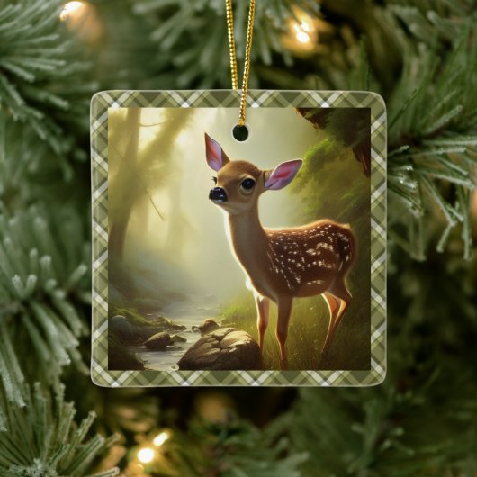 Baby Deer Wildlife Portrait Personalisiert Keramikornament (Baum)