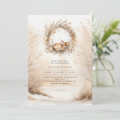 Baby Deer Winter Beige Babydusche Einladung (Stehend Vorderseite)