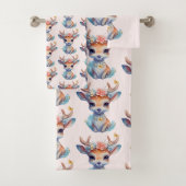 Baby Deer with Antlers and Blume Pattern Badhandtuch Set (Insitu)