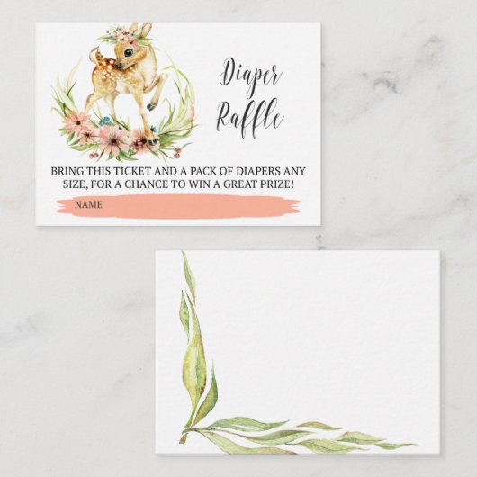 Baby Deer with Greenery Diaper Raffle Ticket Begleitkarte (Vorne/Hinten)