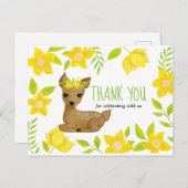 Baby Deer Yellow Florals | Babydusche Vielen Dank Postkarte (Vorne/Hinten)