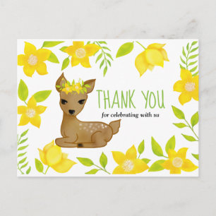 Baby Deer Yellow Florals   Babydusche Vielen Dank Postkarte