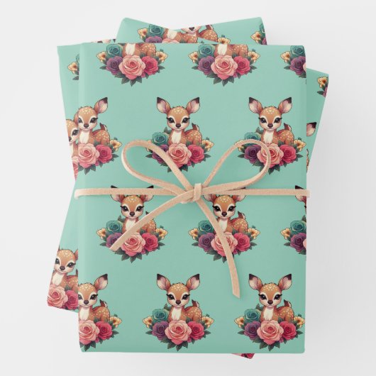 Baby Deh mit Rose und Grünblättern Geschenkpapier Set (Beispiel)