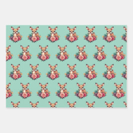 Baby Deh mit Rose und Grünblättern Geschenkpapier Set