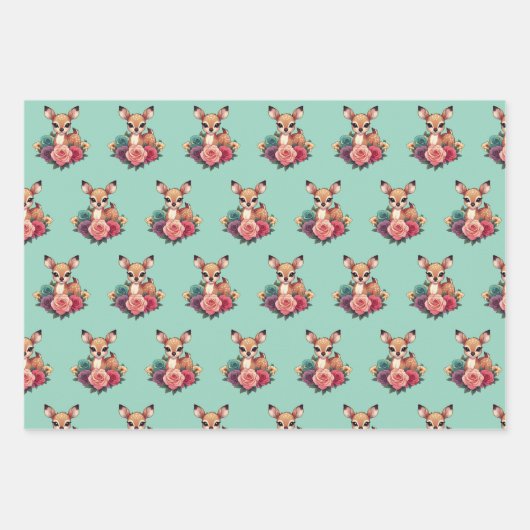 Baby Deh mit Rose und Grünblättern Geschenkpapier Set (Vorderseite)