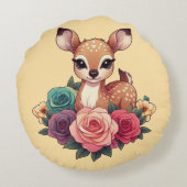 Baby Deh mit Rose und Grünblättern Rundes Kissen (Rückseite)