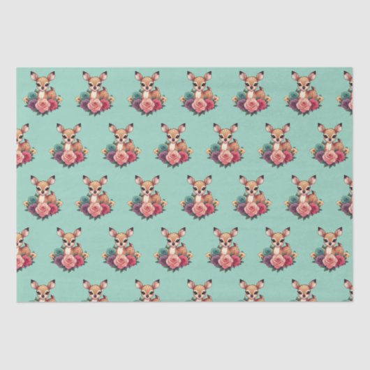 Baby Deh mit Rose und Grünblättern Seidenpapier (Vorderseite)