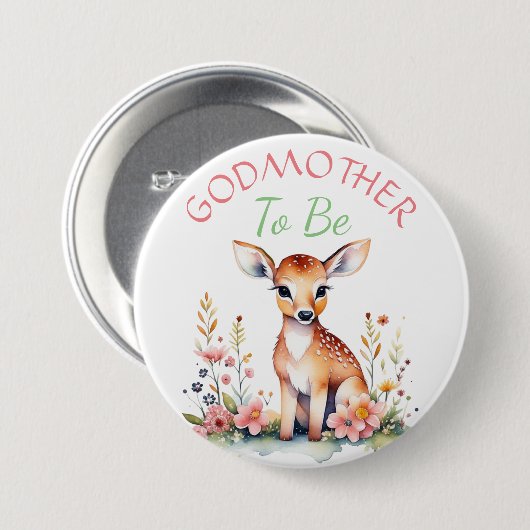 Baby Dei in Blume Godmutter wird Kinderdusche Button (Vorne & Hinten)