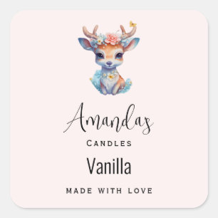 Baby Dei mit Antlern und Blume Candle Business Quadratischer Aufkleber
